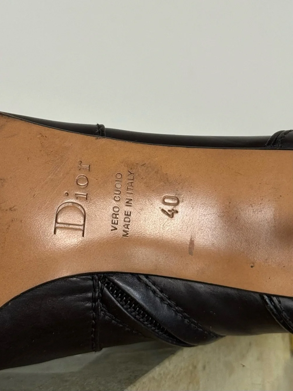 Vintage Christian Dior black leather knee-high stiletto boots Y2K US 8.5